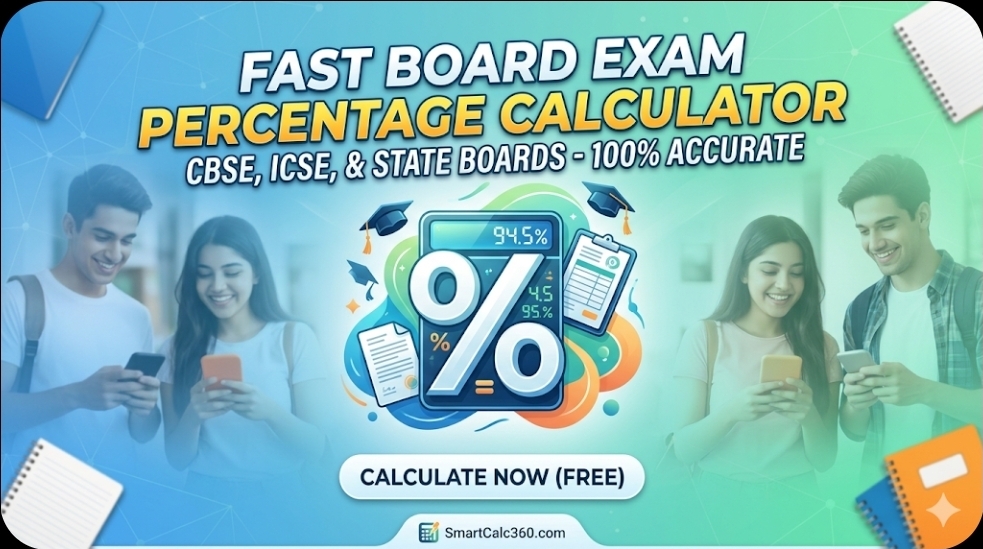 Fast Board Exam Percentage Calculator 2026 - Calculate Marks Instantly Fast Board Exam Percentage Calculator Online for CBSE 10th and 12th Results.