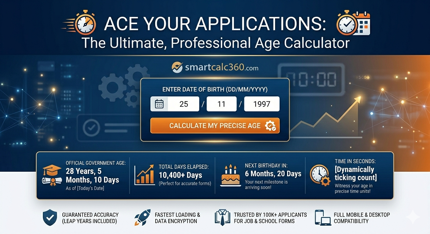 Age Calculator: Calculate Age from Date of Birth (100% Accurate) "Online Age Calculator Tool - smartcalc360.com".